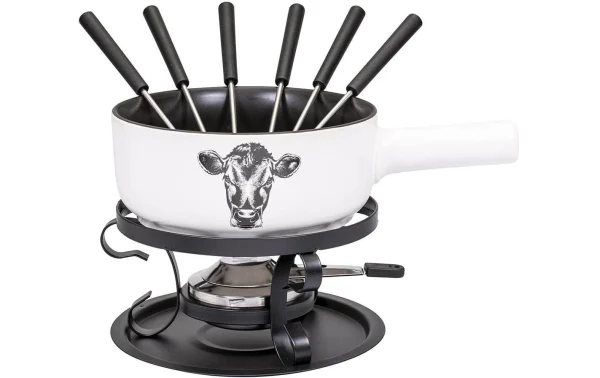 en solde Sortie 🥰 Kadastar Service à Fondue Au Fromage Vache E22 9 Pièce/s, Blanc – Kit De Fondue ⭐ 1