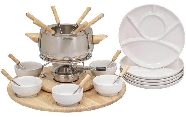 Meilleur prix 👏 Kadastar Service à Fondue à La Viande Claudia 28 Pièce/s, Brun/Acier Inoxydable/Blanc – Kit De Fondue 😍 Prix très abordable 1